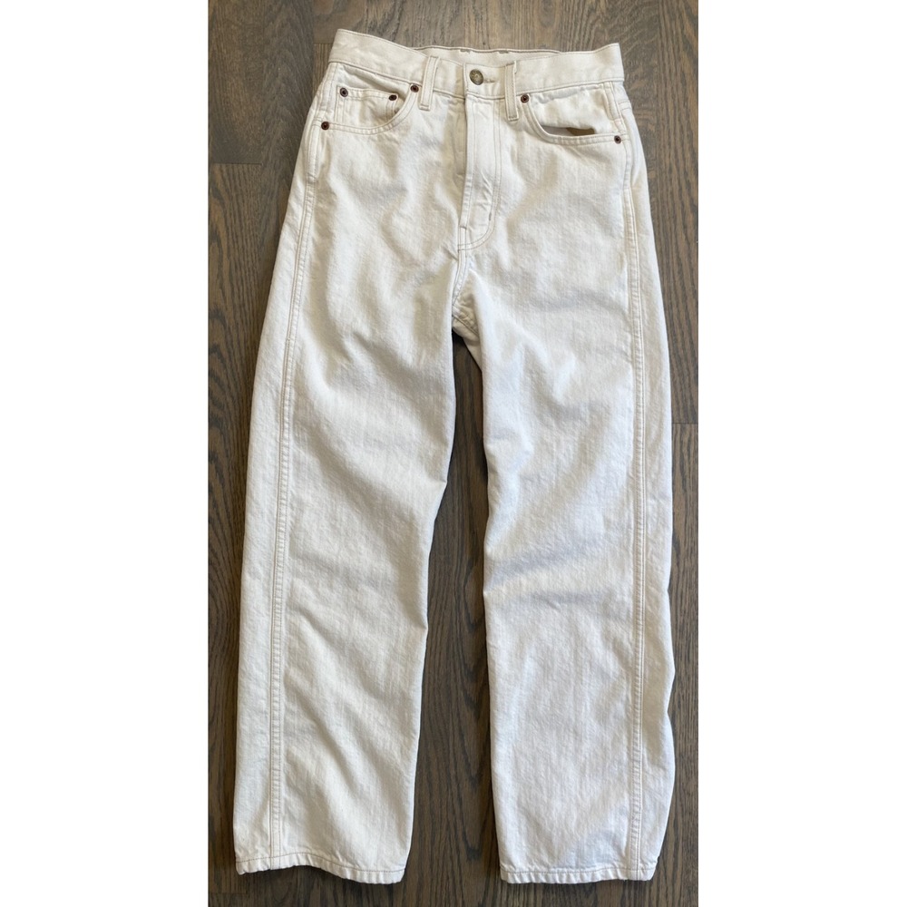 B Sides High Rise Straight Leg Jeans Size 25 Ivory Cotton Womens Casual USA